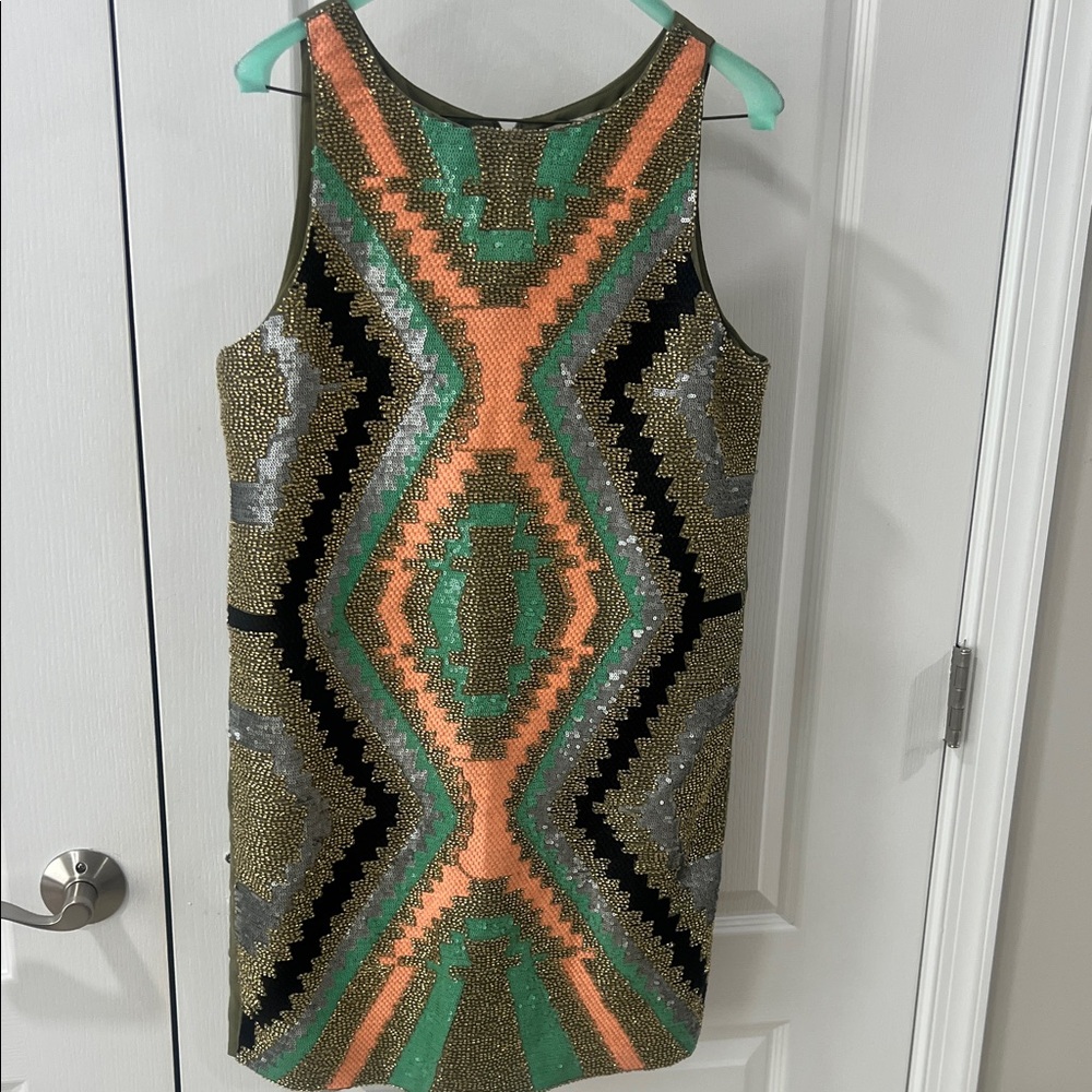 English Rose Colorful Geometric Patterned Dress